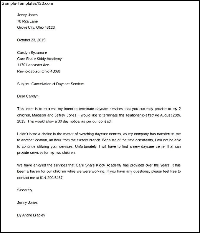 daycare termination letter template