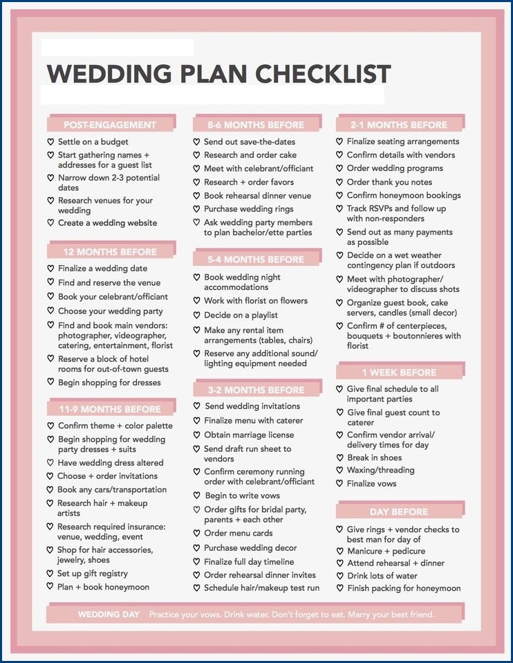 detailed wedding to do list template example