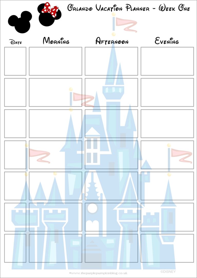 Printable Disney Vacation Itinerary Template