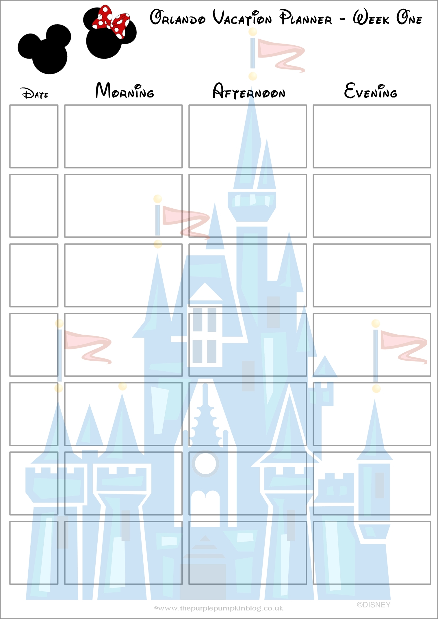 disney vacation itinerary template example