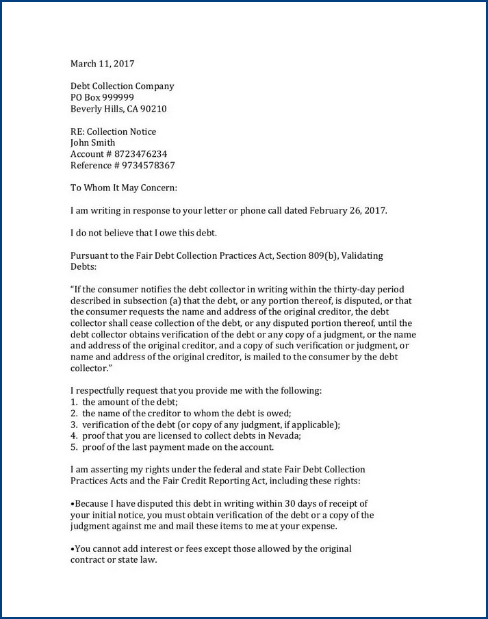 dispute of debt letter template example dispute of debt letter template example