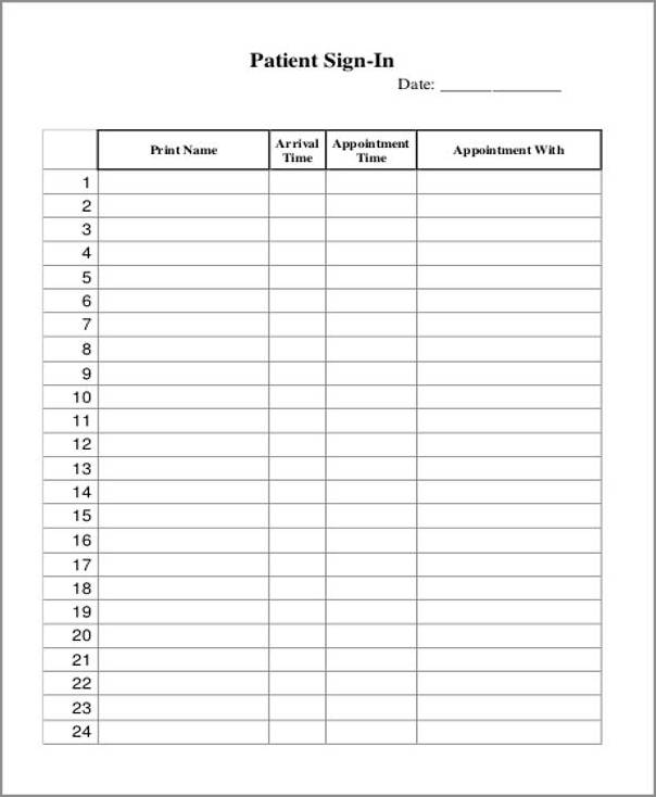 doctor office sign in sheet template example