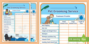 dog grooming price sheet