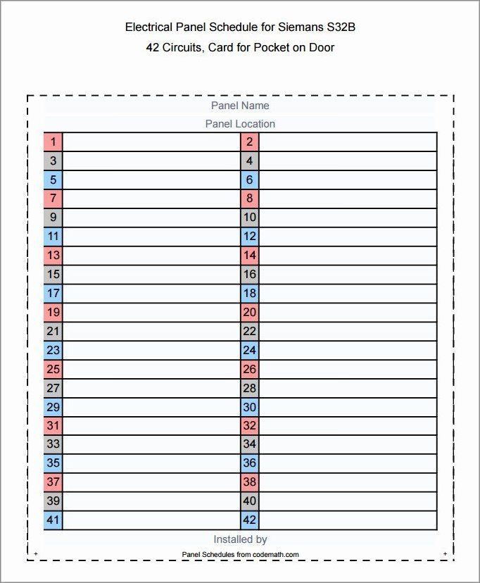electric panel schedule template example