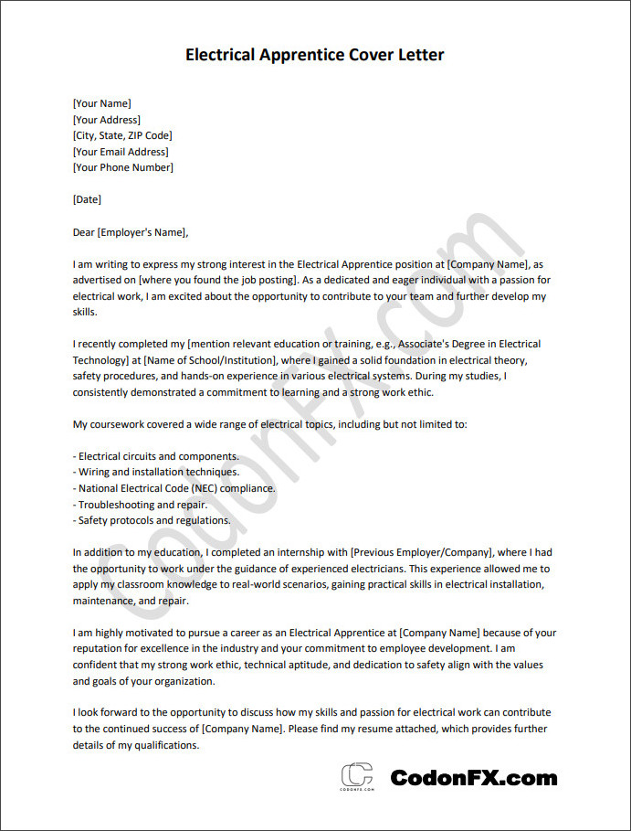 Individuals completing a blank electrical apprentice cover letter template