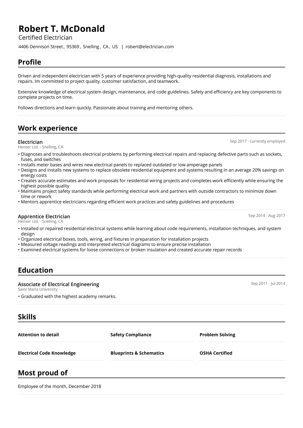 electrical resume template sample