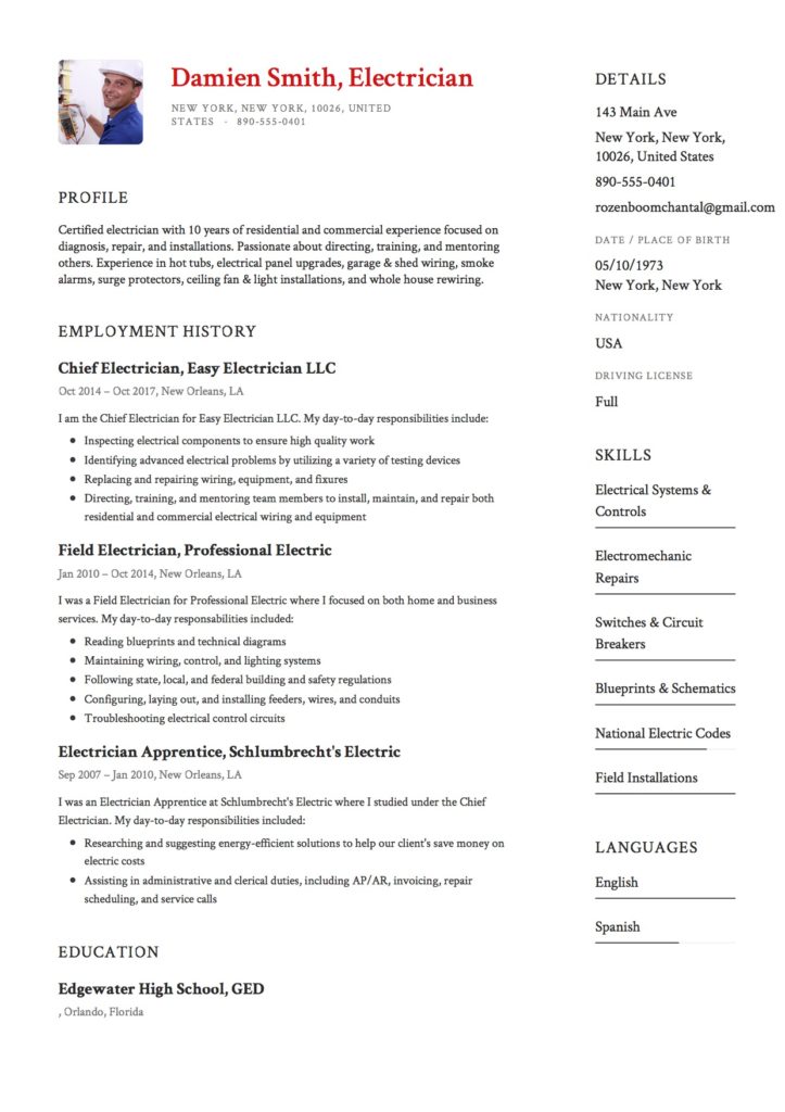 electrical resume template