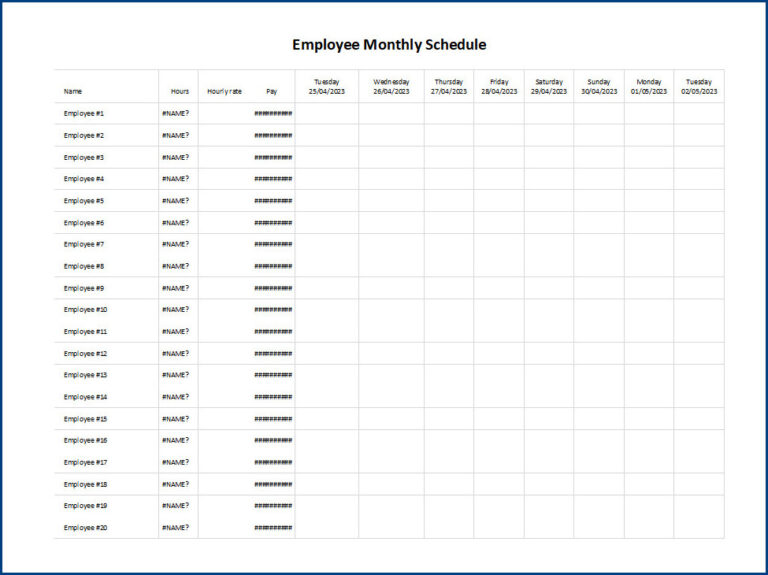 Employee Monthly Schedule Template (Ready To Use)
