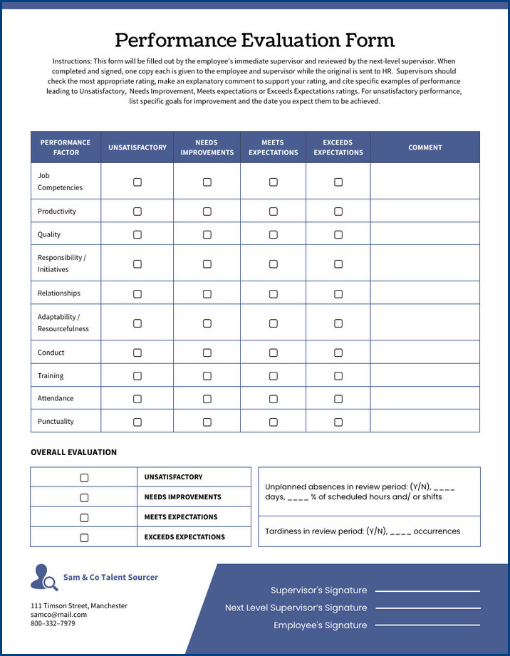 employee performance evaluation form example employee performance evaluation form example