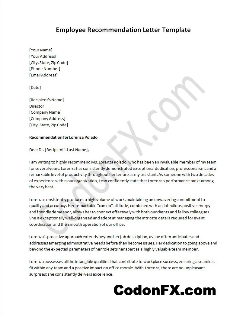 Individual completing a blank employee recommendation letter template