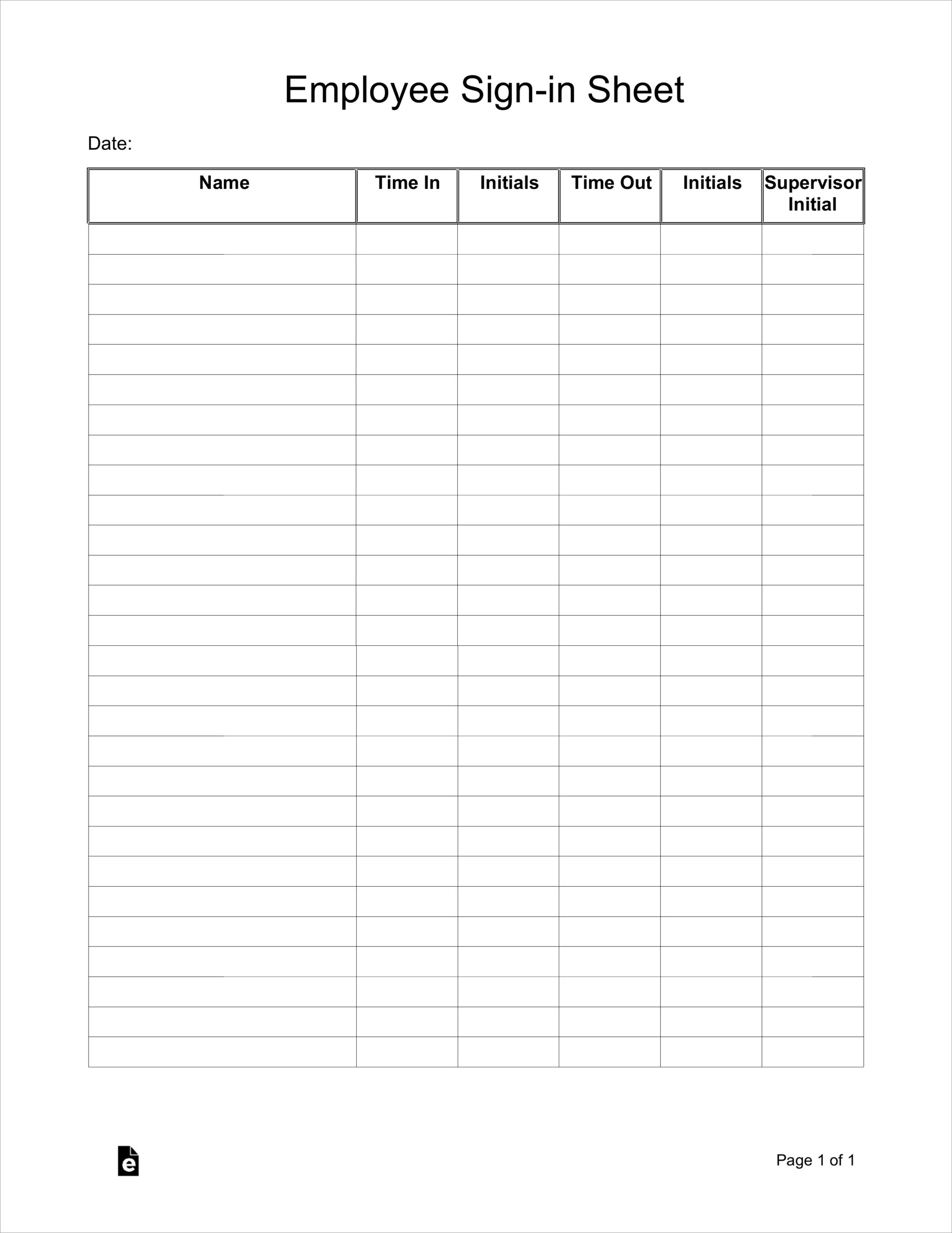 employee sign-in sheet template sample