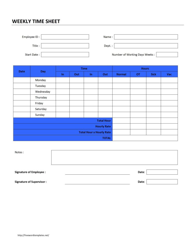 Free Printable Employee Timesheet Template