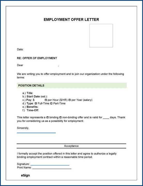 employment offer letter template example