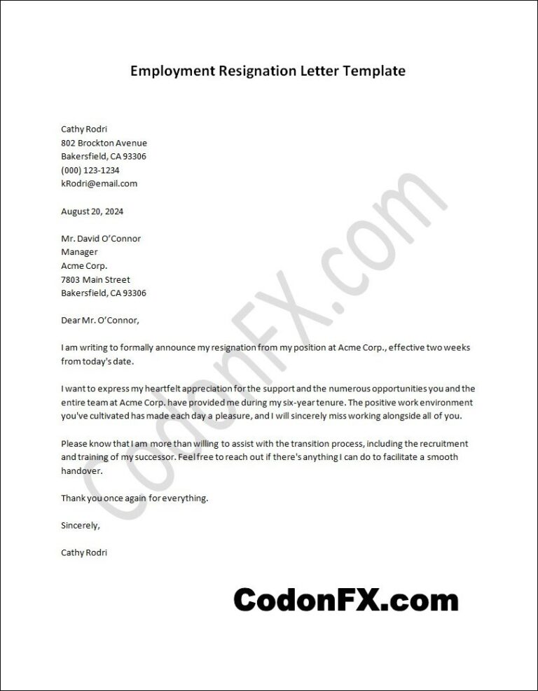 Employment Resignation Letter Template (with Sample) Employment Resignation Letter Template (with Sample)