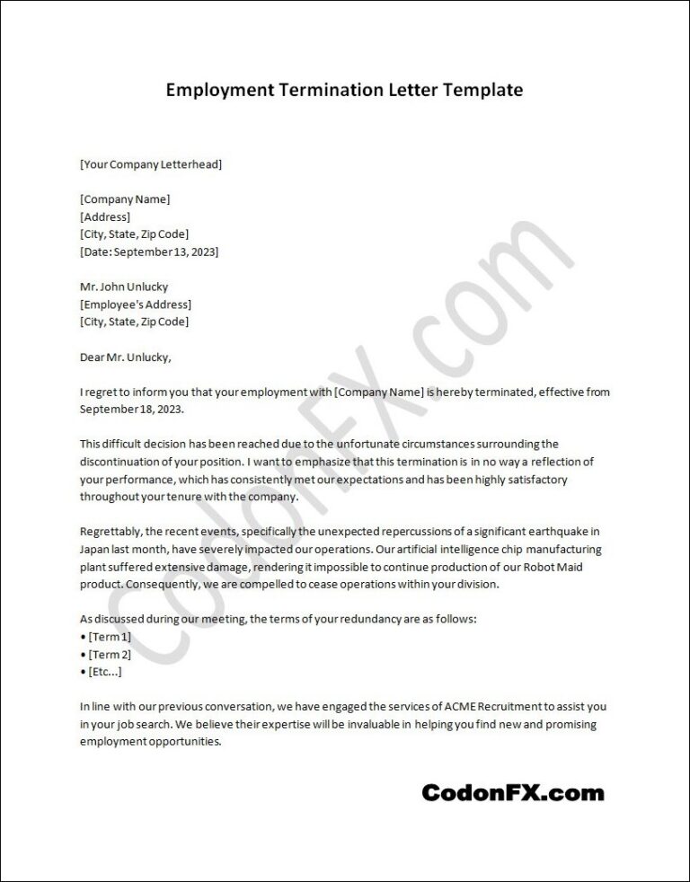 Employment Termination Letter Template