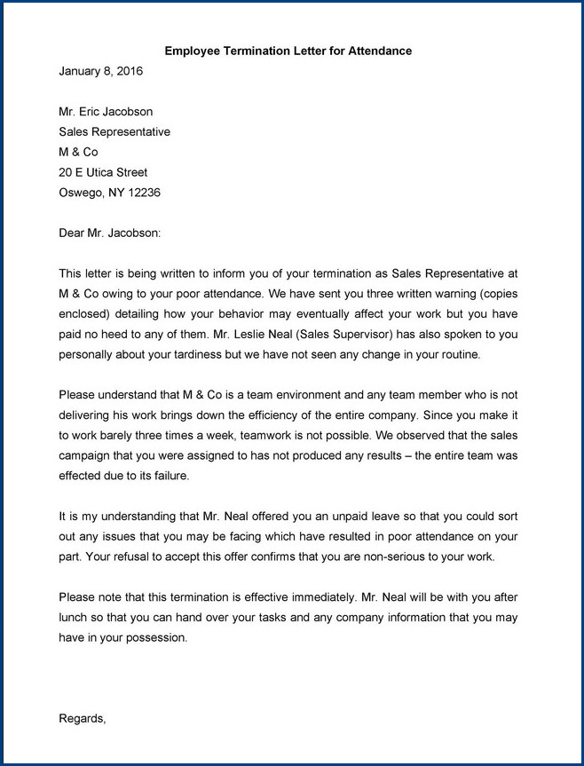 employment termination letter template example employment termination letter template example