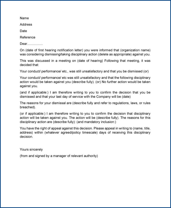 employment termination letter template sample