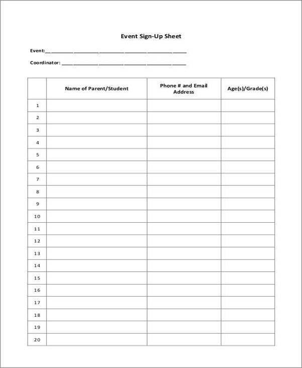 event sign-up sheet template