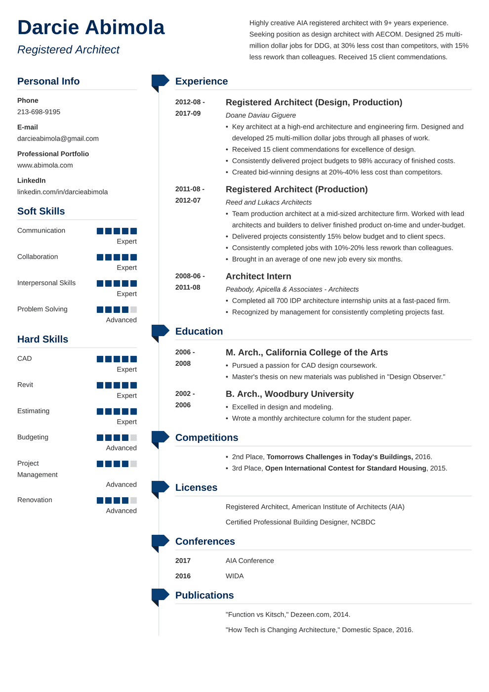 example of architecture resume template