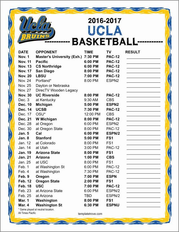 example of basketball schedule template