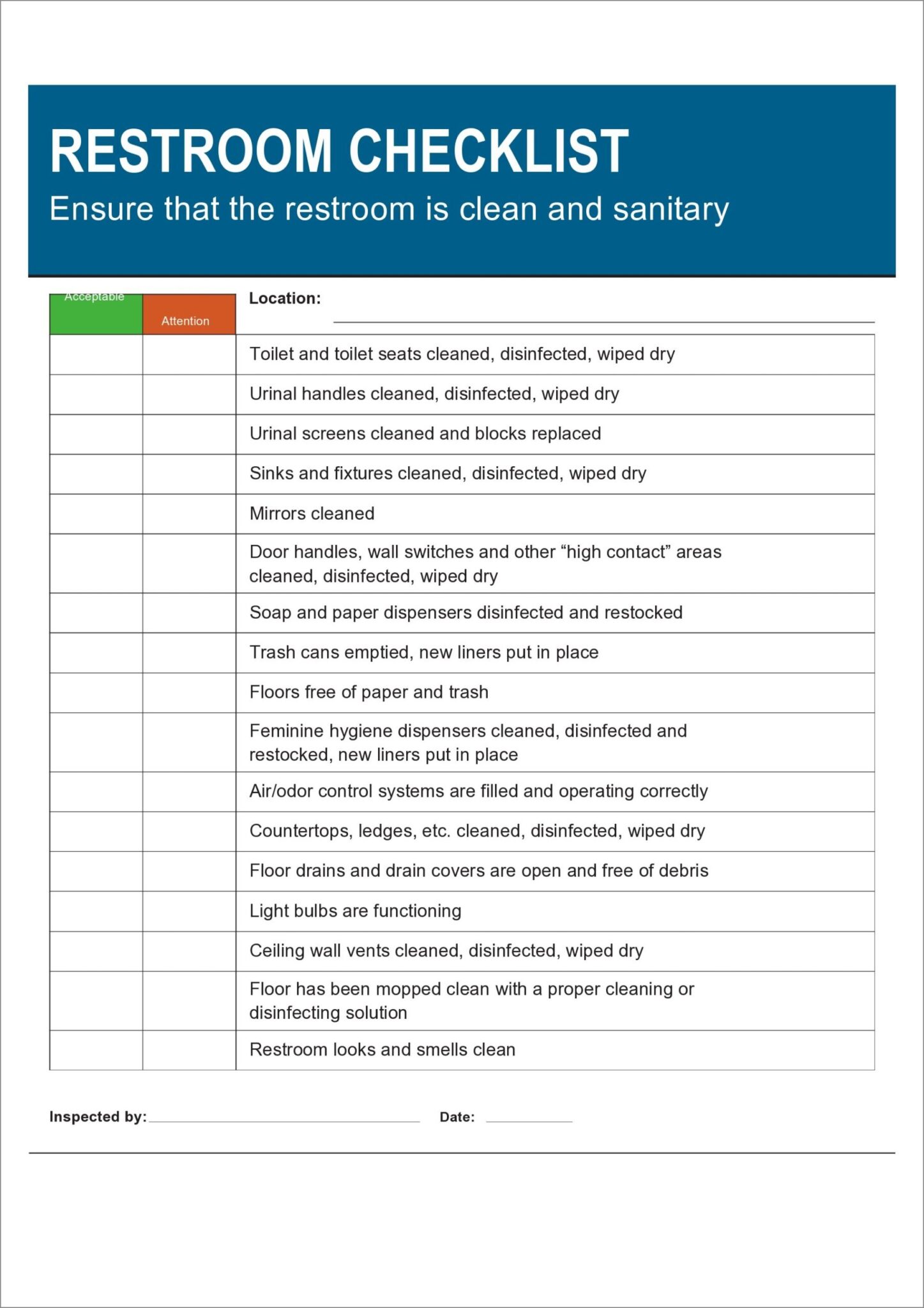 Printable Bathroom Cleaning Schedule Template