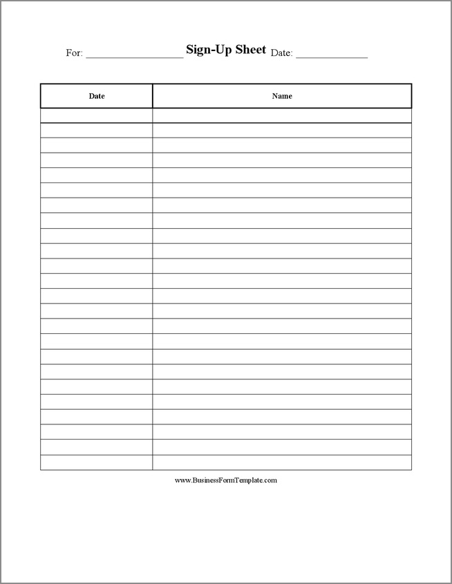 example of blank sign up sheet template