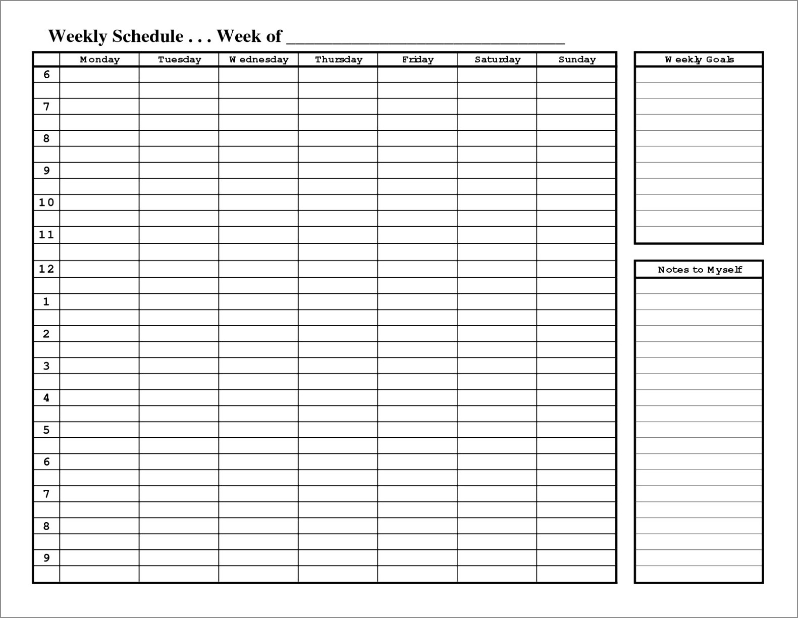 example of blank weekly schedule template