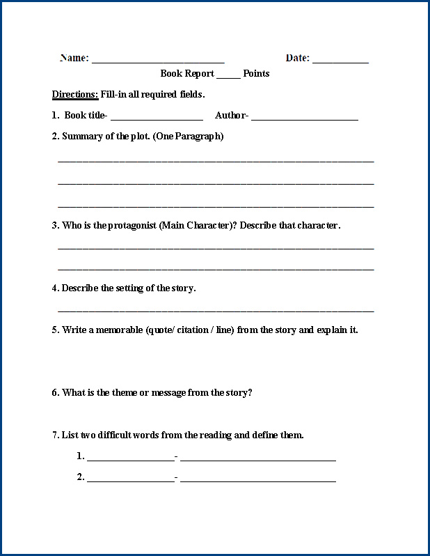 example of book report template for 6th graders example of book report template for 6th graders