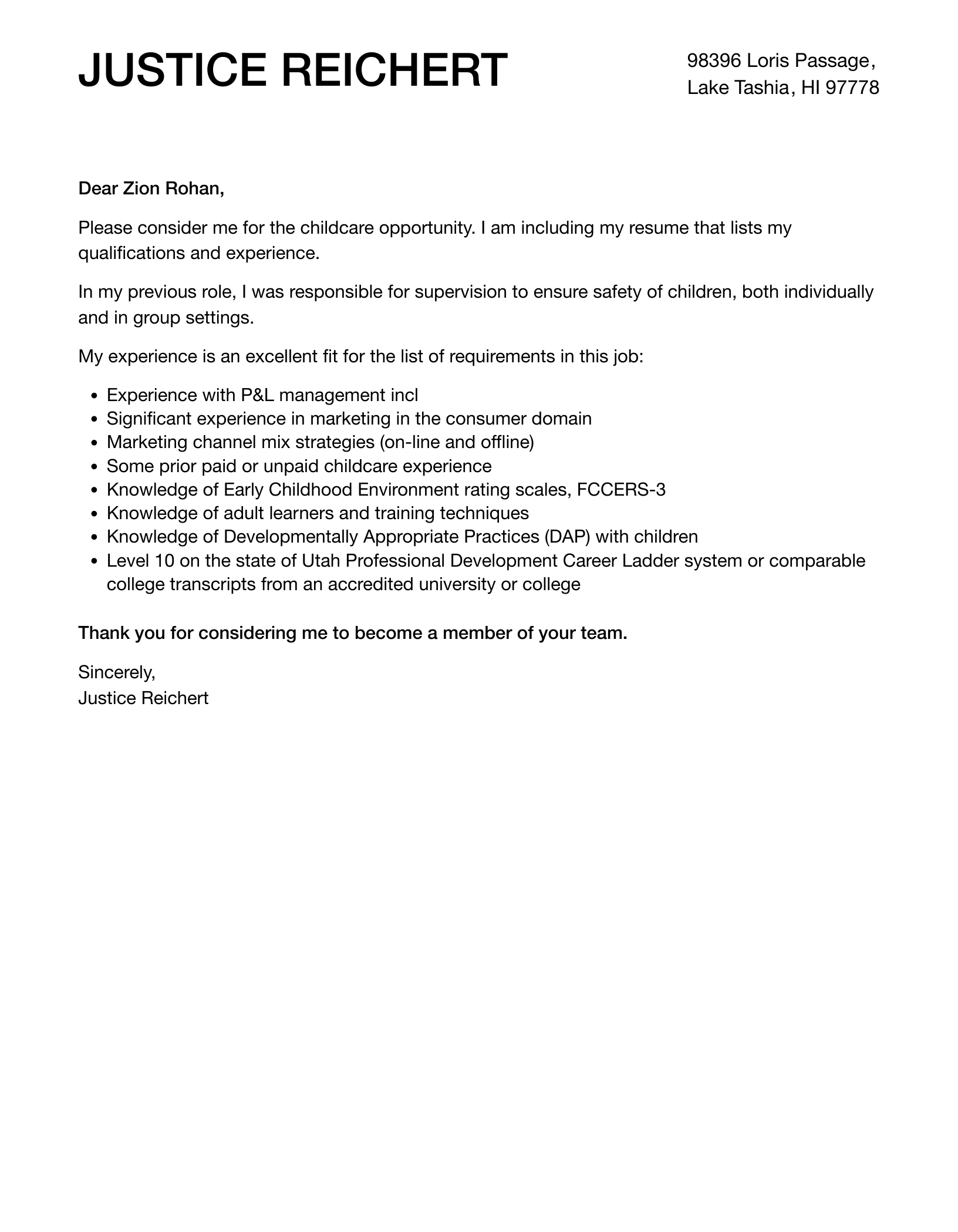 example of childcare cover letter template
