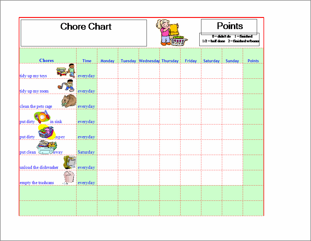 example of chore schedule template