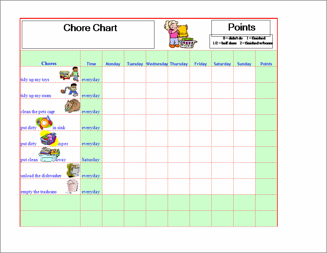 example of chore schedule template example of chore schedule template