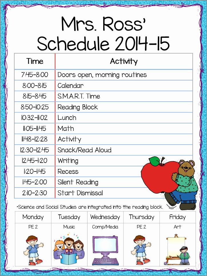 example of classroom schedule template