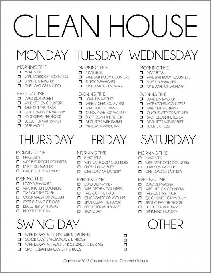 example of cleaning schedule template for home