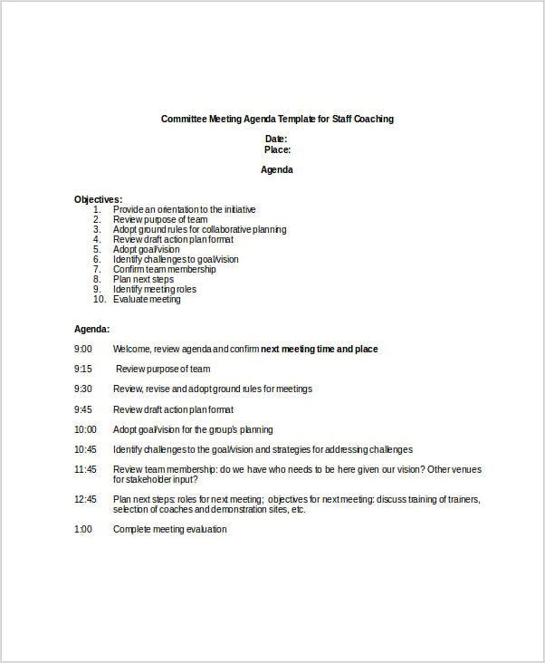 example of committee meeting agenda template