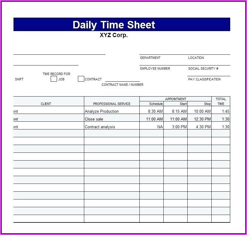 example of construction employee timesheet template