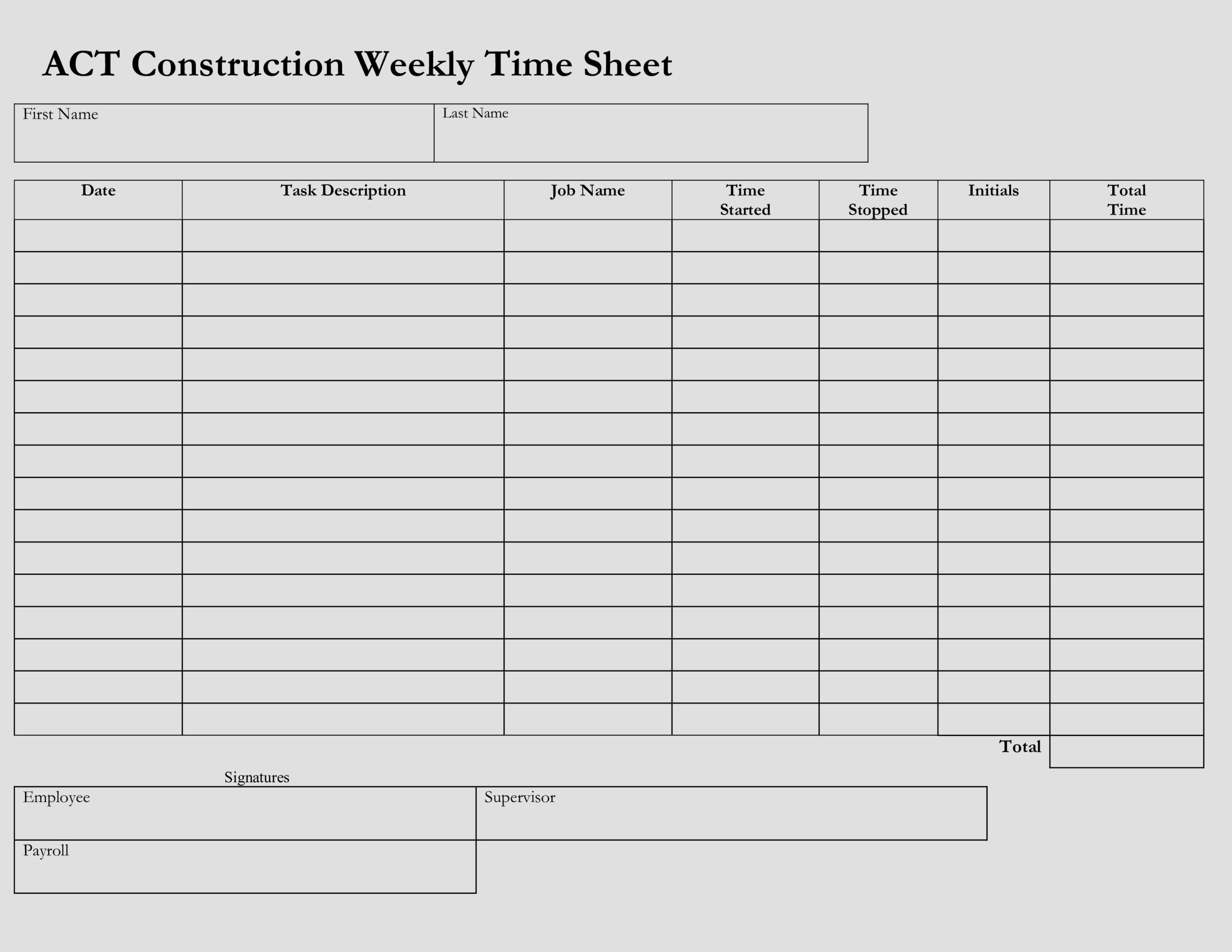example of construction weekly timesheet template