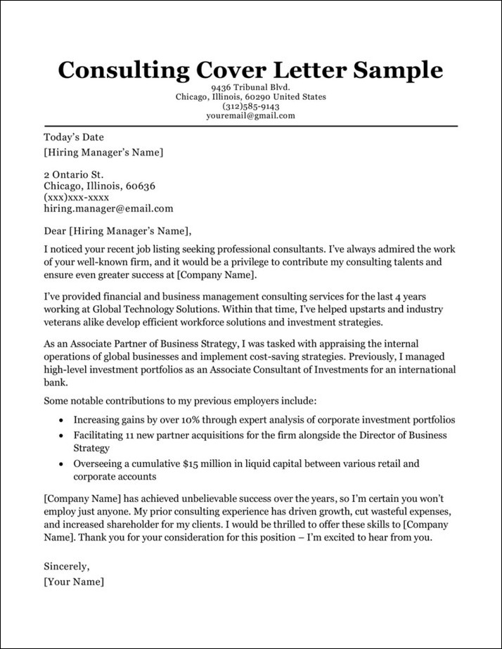 example of consulting cover letter template
