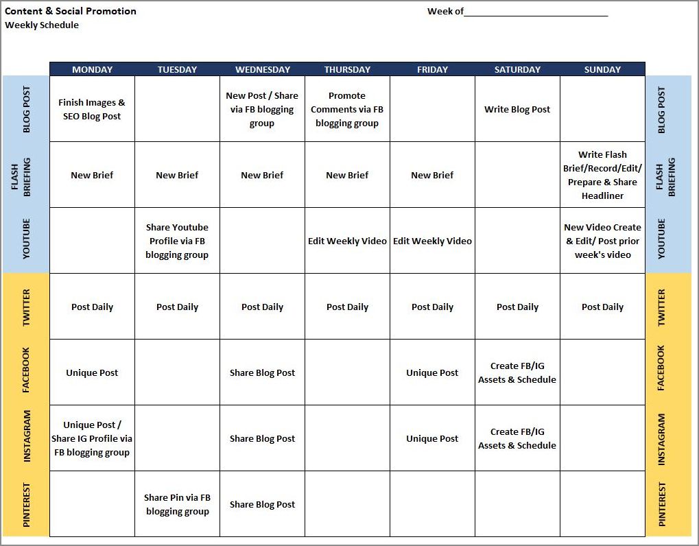 example of content schedule template