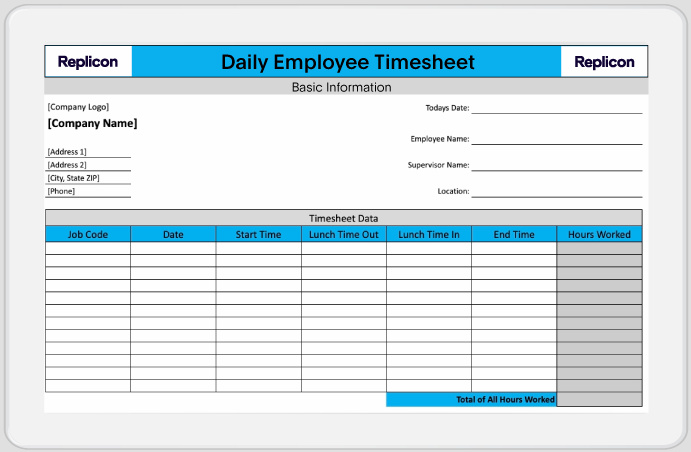 example of daily employee timesheet template