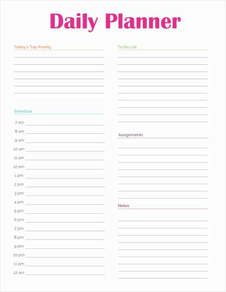 example of daily student planner template