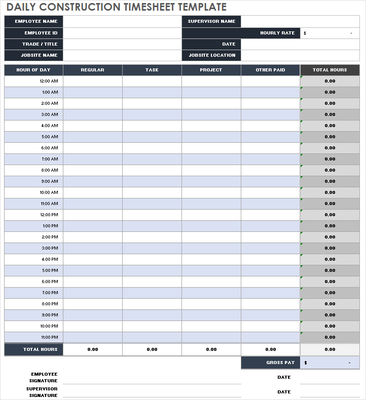 example of daily task timesheet template