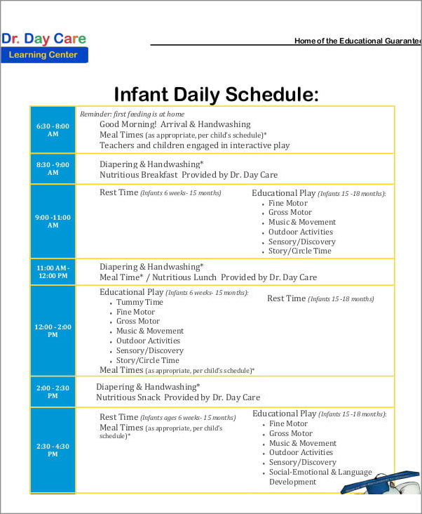 example of daycare schedule template