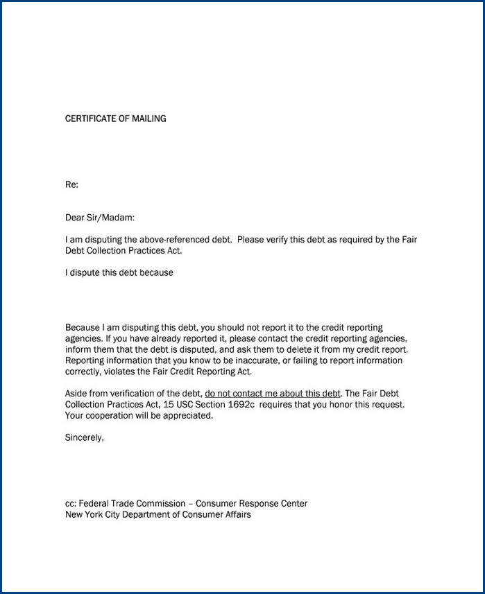 example of dispute of debt letter template