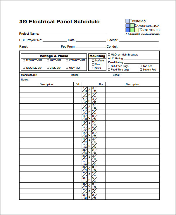 example of electric panel schedule template