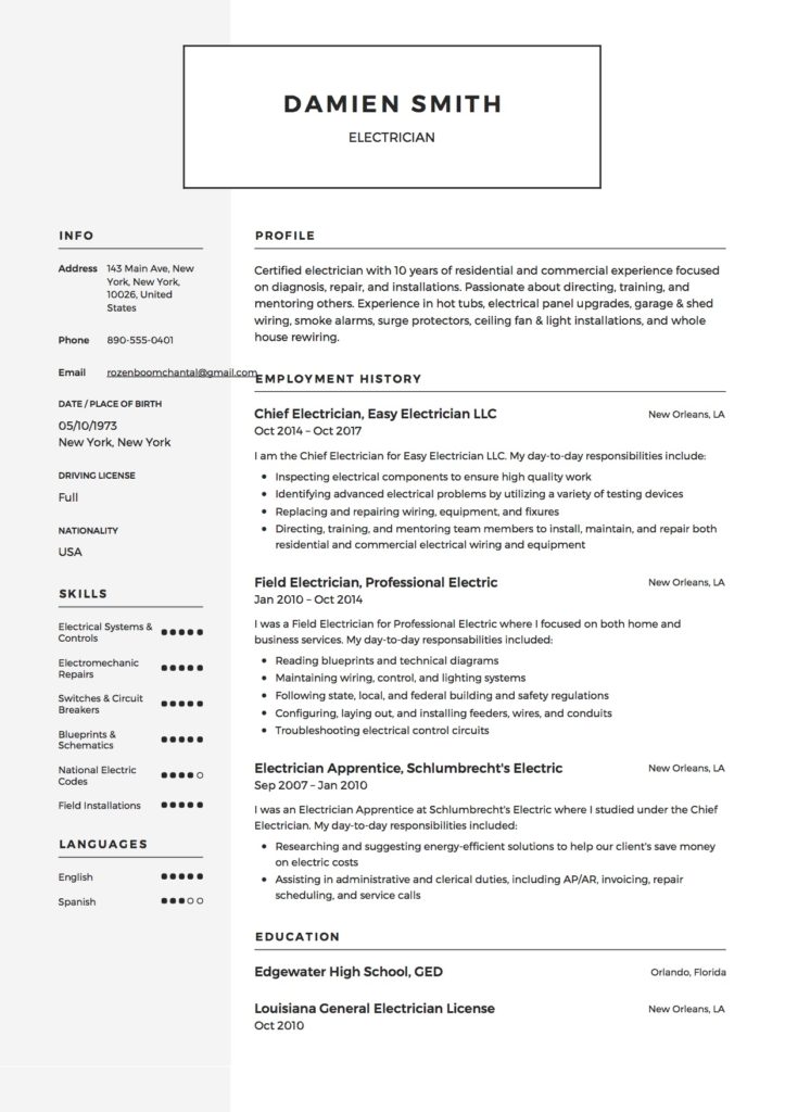 example of electrical resume template