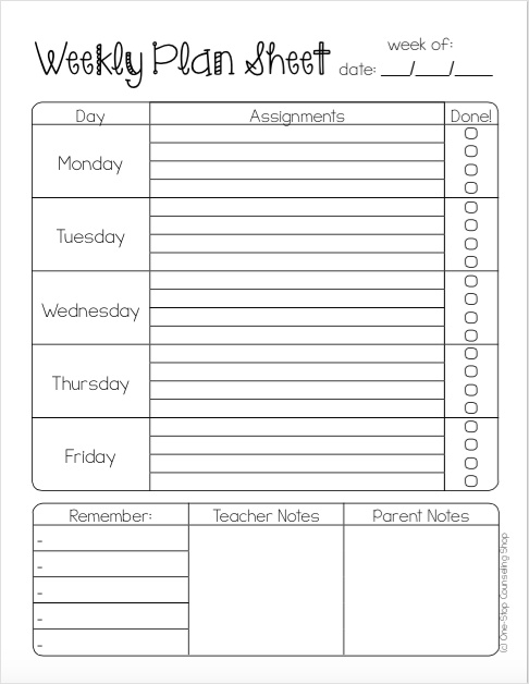 example of elementary student planner template