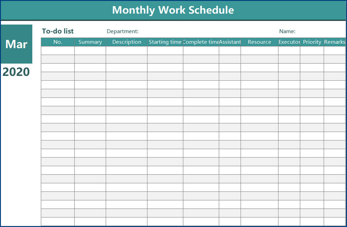 example of employee monthly schedule template