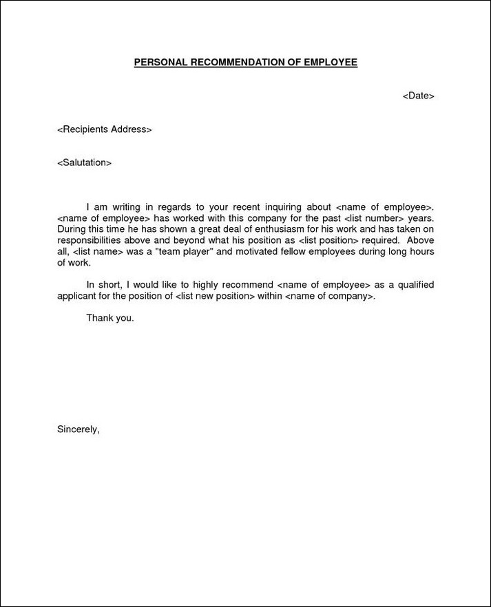 example of employee recommendation letter