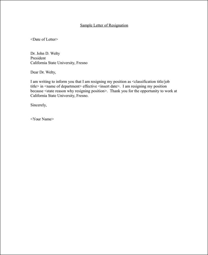 example of employment resignation letter template