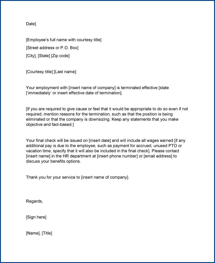 example of employment termination letter template